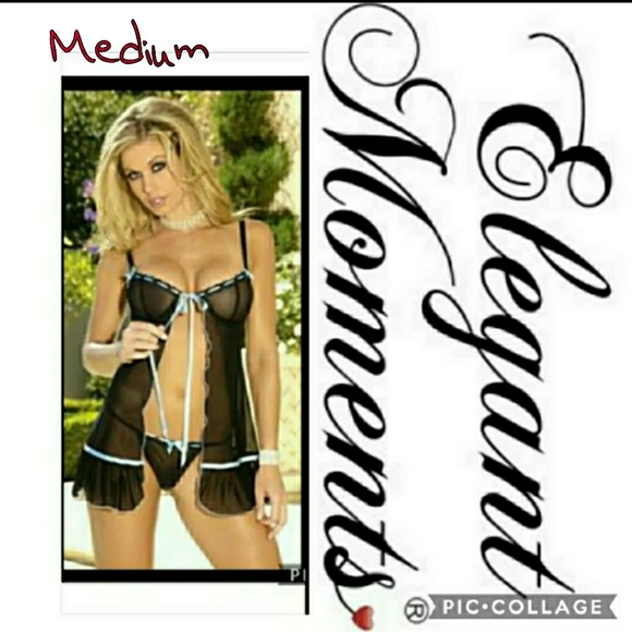 MEDIUM black babydoll & matching thong - Picture 1 of 12